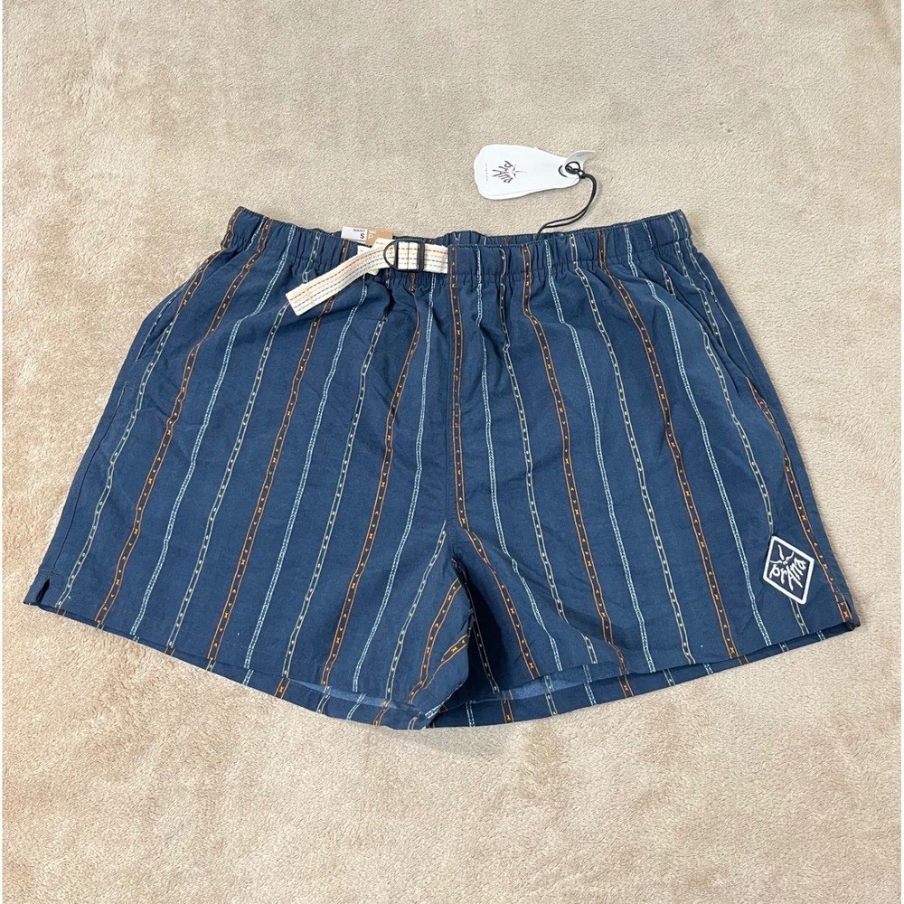 Prana Indio Heritage Shorts Men's S Stormy Night Blue Striped 4" MSRP $75 NEW